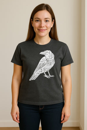 Crow T-Shirt, Detailed Raven Line Drawing for Bird Lovers, Ornithology Fans and Nature Gifts