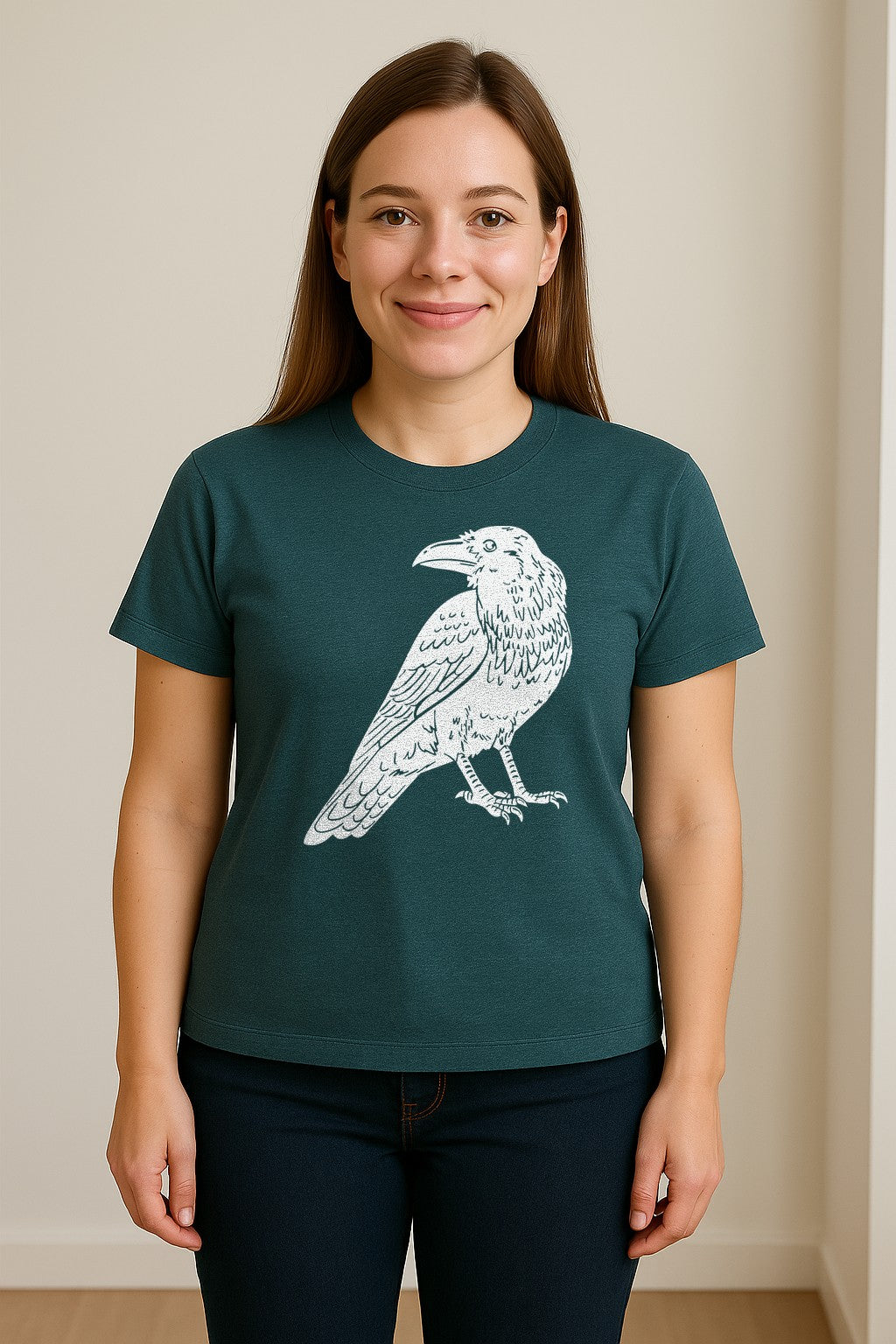 Crow T-Shirt, Detailed Raven Line Drawing for Bird Lovers, Ornithology Fans and Nature Gifts