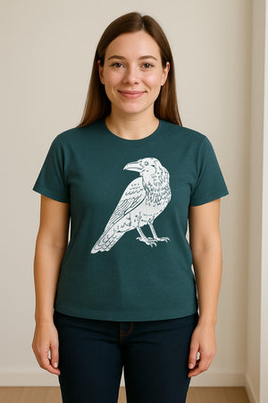 Crow T-Shirt, Detailed Raven Line Drawing for Bird Lovers, Ornithology Fans and Nature Gifts