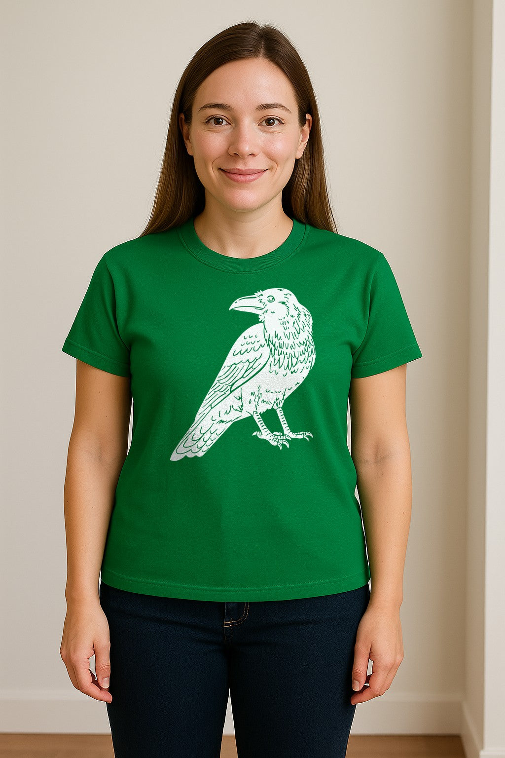 Crow T-Shirt, Detailed Raven Line Drawing for Bird Lovers, Ornithology Fans and Nature Gifts