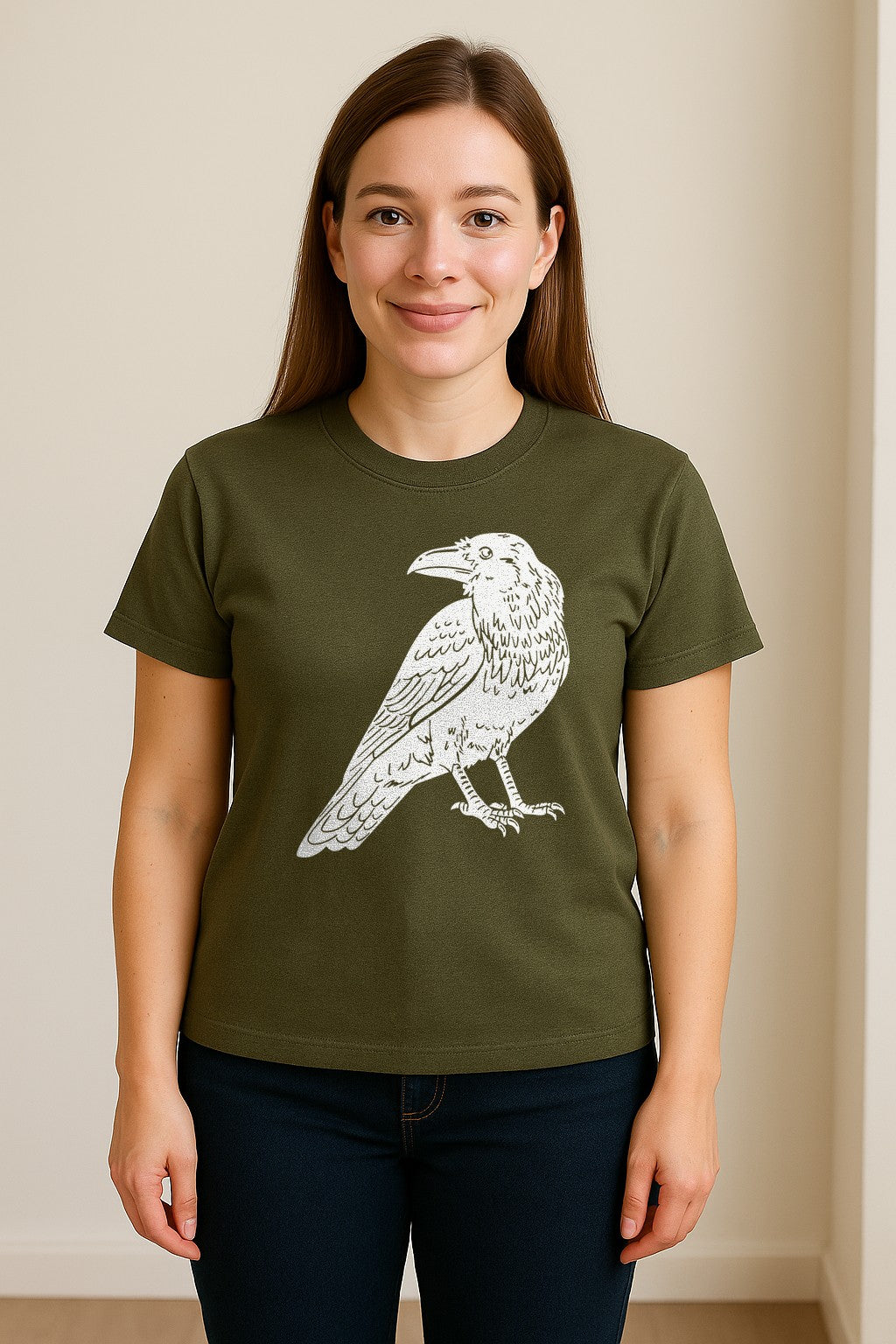 Crow T-Shirt, Detailed Raven Line Drawing for Bird Lovers, Ornithology Fans and Nature Gifts