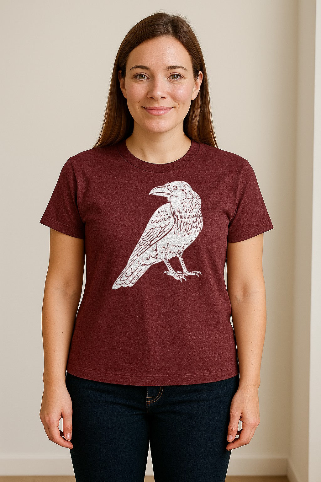 Crow T-Shirt, Detailed Raven Line Drawing for Bird Lovers, Ornithology Fans and Nature Gifts