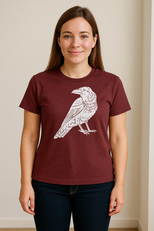 Crow T-Shirt, Detailed Raven Line Drawing for Bird Lovers, Ornithology Fans and Nature Gifts