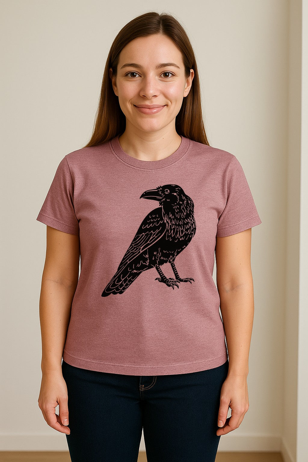 Crow T-Shirt, Detailed Raven Line Drawing for Bird Lovers, Ornithology Fans and Nature Gifts