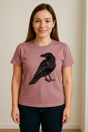 Crow T-Shirt, Detailed Raven Line Drawing for Bird Lovers, Ornithology Fans and Nature Gifts