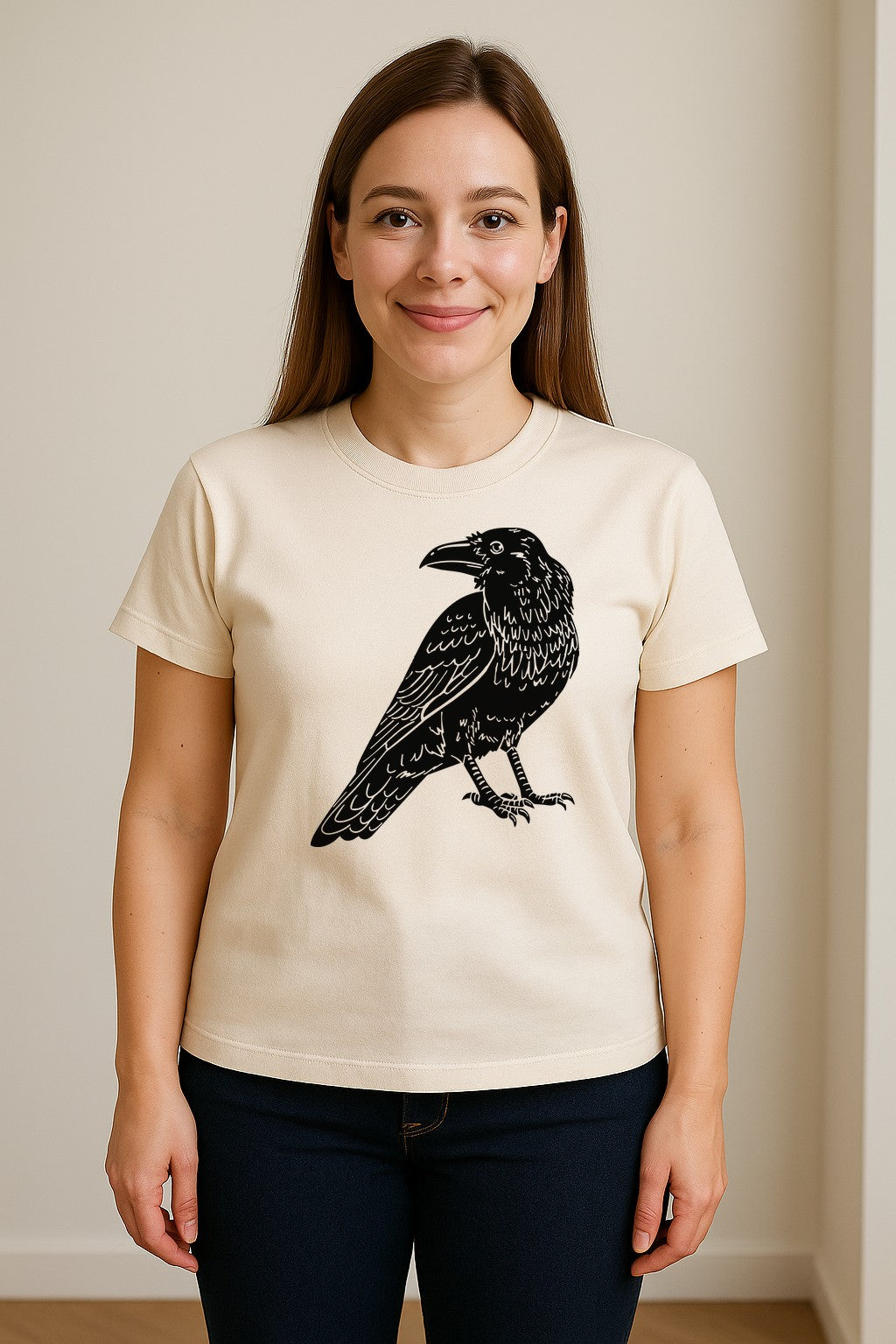 Crow T-Shirt, Detailed Raven Line Drawing for Bird Lovers, Ornithology Fans and Nature Gifts
