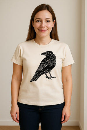 Crow T-Shirt, Detailed Raven Line Drawing for Bird Lovers, Ornithology Fans and Nature Gifts