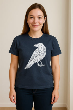 Crow T-Shirt, Detailed Raven Line Drawing for Bird Lovers, Ornithology Fans and Nature Gifts