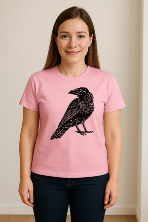 Crow T-Shirt, Detailed Raven Line Drawing for Bird Lovers, Ornithology Fans and Nature Gifts