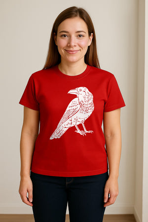 Crow T-Shirt, Detailed Raven Line Drawing for Bird Lovers, Ornithology Fans and Nature Gifts