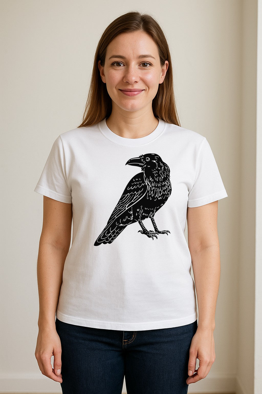 Crow T-Shirt, Detailed Raven Line Drawing for Bird Lovers, Ornithology Fans and Nature Gifts