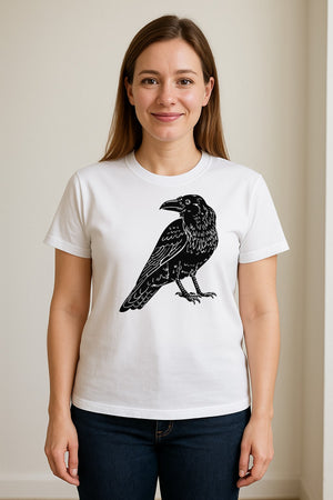 Crow T-Shirt, Detailed Raven Line Drawing for Bird Lovers, Ornithology Fans and Nature Gifts