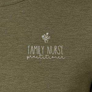Family Nurse Practitioner T-Shirt, Small Floral Pocket Design for FNP Healthcare Gifts