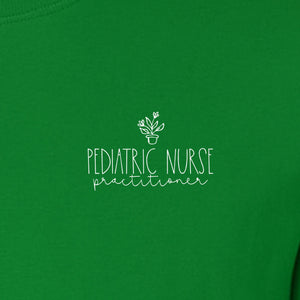 Pediatric Nurse Practitioner T-Shirt, Small Left Chest Floral Design for Nursing Students and Graduates
