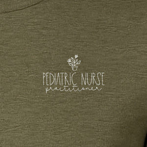 Pediatric Nurse Practitioner T-Shirt, Small Left Chest Floral Design for Nursing Students and Graduates