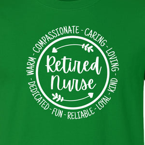 Retired Nurse T-Shirt, Compassionate Caring Legacy Design for Retirement Parties and Healthcare Farewells