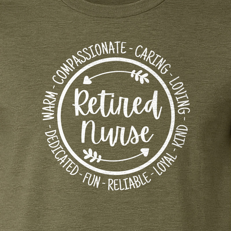 Retired Nurse T-Shirt, Compassionate Caring Legacy Design for Retirement Parties and Healthcare Farewells