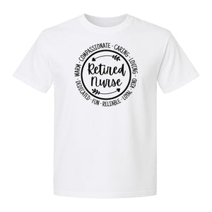 Retired Nurse T-Shirt, Compassionate Caring Legacy Design for Retirement Parties and Healthcare Farewells