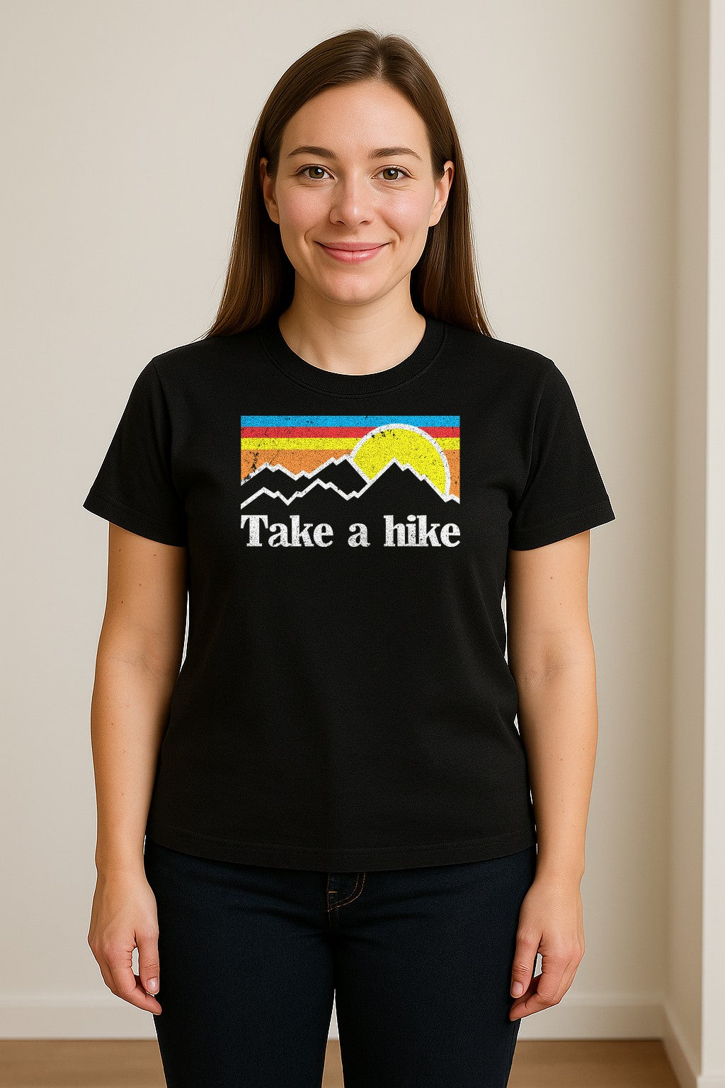 Take a Hike T-Shirt, Retro Sunset Mountain Graphic for Campers and Outdoor Lovers