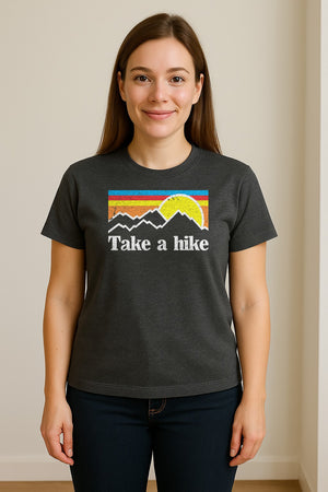 Take a Hike T-Shirt, Retro Sunset Mountain Graphic for Campers and Outdoor Lovers