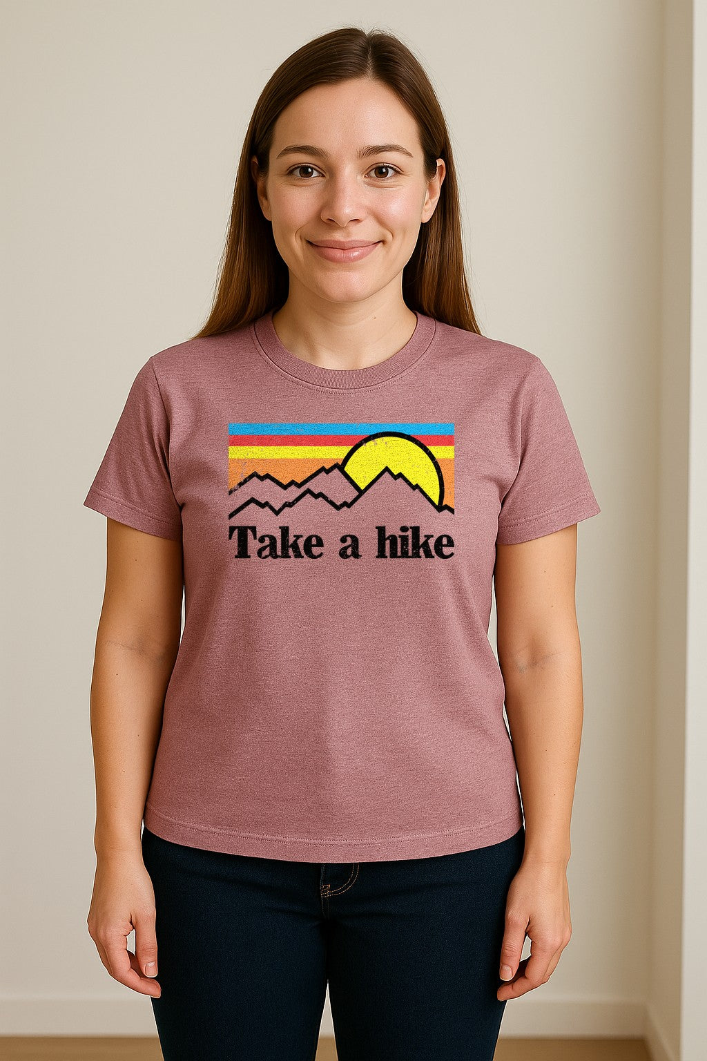 Take a Hike T-Shirt, Retro Sunset Mountain Graphic for Campers and Outdoor Lovers