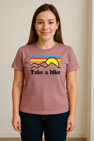 Take a Hike T-Shirt, Retro Sunset Mountain Graphic for Campers and Outdoor Lovers
