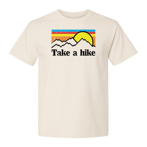 Take a Hike T-Shirt, Retro Sunset Mountain Graphic for Campers and Outdoor Lovers