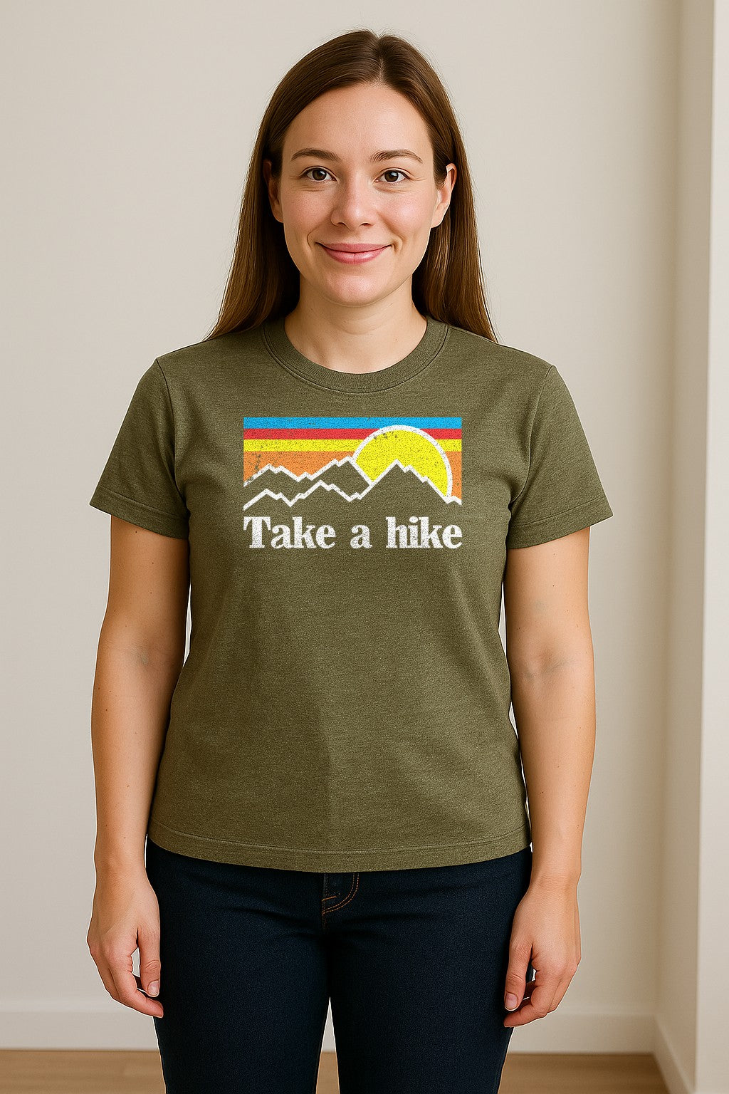 Take a Hike T-Shirt, Retro Sunset Mountain Graphic for Campers and Outdoor Lovers