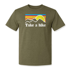 Take a Hike T-Shirt, Retro Sunset Mountain Graphic for Campers and Outdoor Lovers