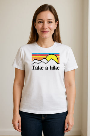 Take a Hike T-Shirt, Retro Sunset Mountain Graphic for Campers and Outdoor Lovers