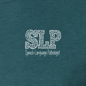 Speech Language Pathologist T-Shirt, Distressed SLP Left Chest Design for Therapy Professionals