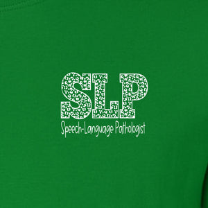 Speech Language Pathologist T-Shirt, Distressed SLP Left Chest Design for Therapy Professionals