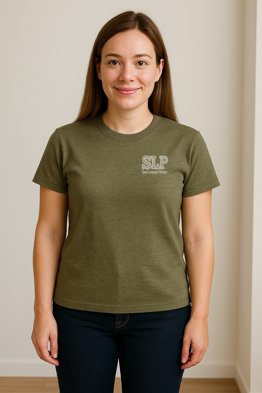Speech Language Pathologist T-Shirt, Distressed SLP Left Chest Design for Therapy Professionals
