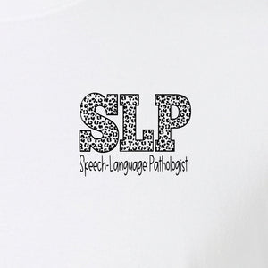 Speech Language Pathologist T-Shirt, Distressed SLP Left Chest Design for Therapy Professionals