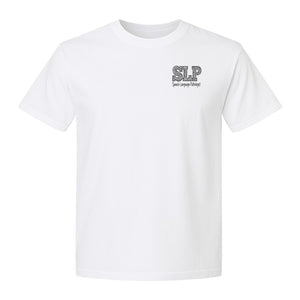Speech Language Pathologist T-Shirt, Distressed SLP Left Chest Design for Therapy Professionals