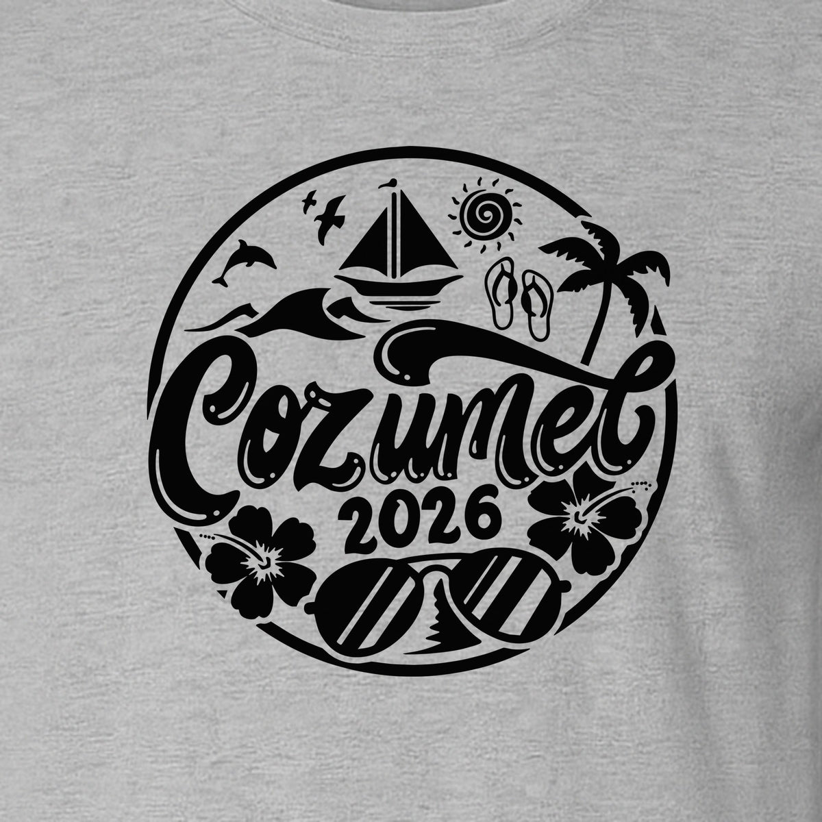 Cozumel 2026 T-Shirt, Tropical Island Sailboat and Palm Tree Graphic for Beach Vacations and Cruises
