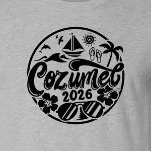 Cozumel 2026 T-Shirt, Tropical Island Sailboat and Palm Tree Graphic for Beach Vacations and Cruises
