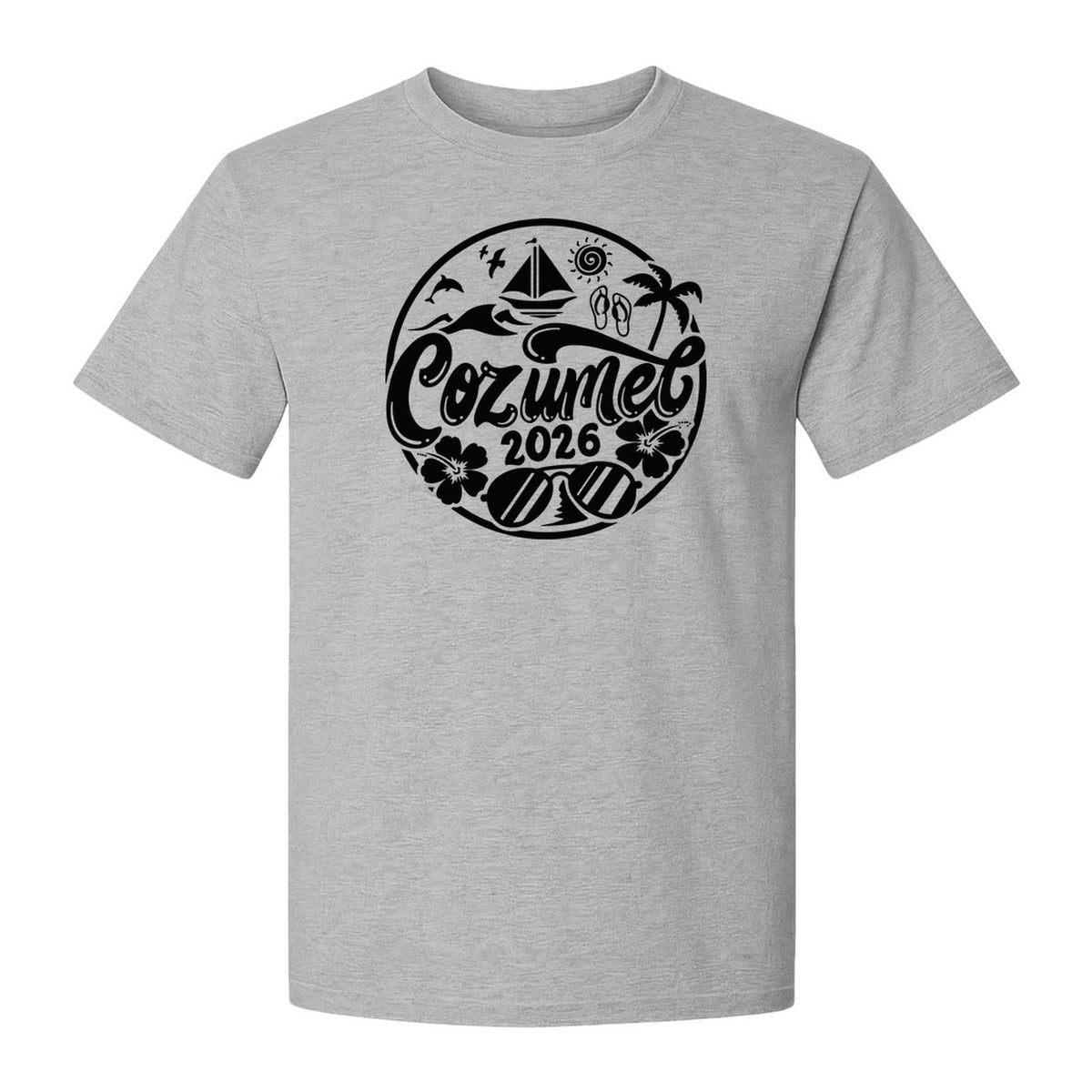 Cozumel 2026 T-Shirt, Tropical Island Sailboat and Palm Tree Graphic for Beach Vacations and Cruises