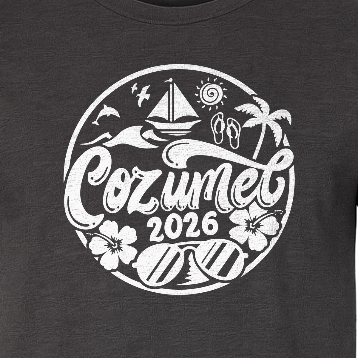 Cozumel 2026 T-Shirt, Tropical Island Sailboat and Palm Tree Graphic for Beach Vacations and Cruises