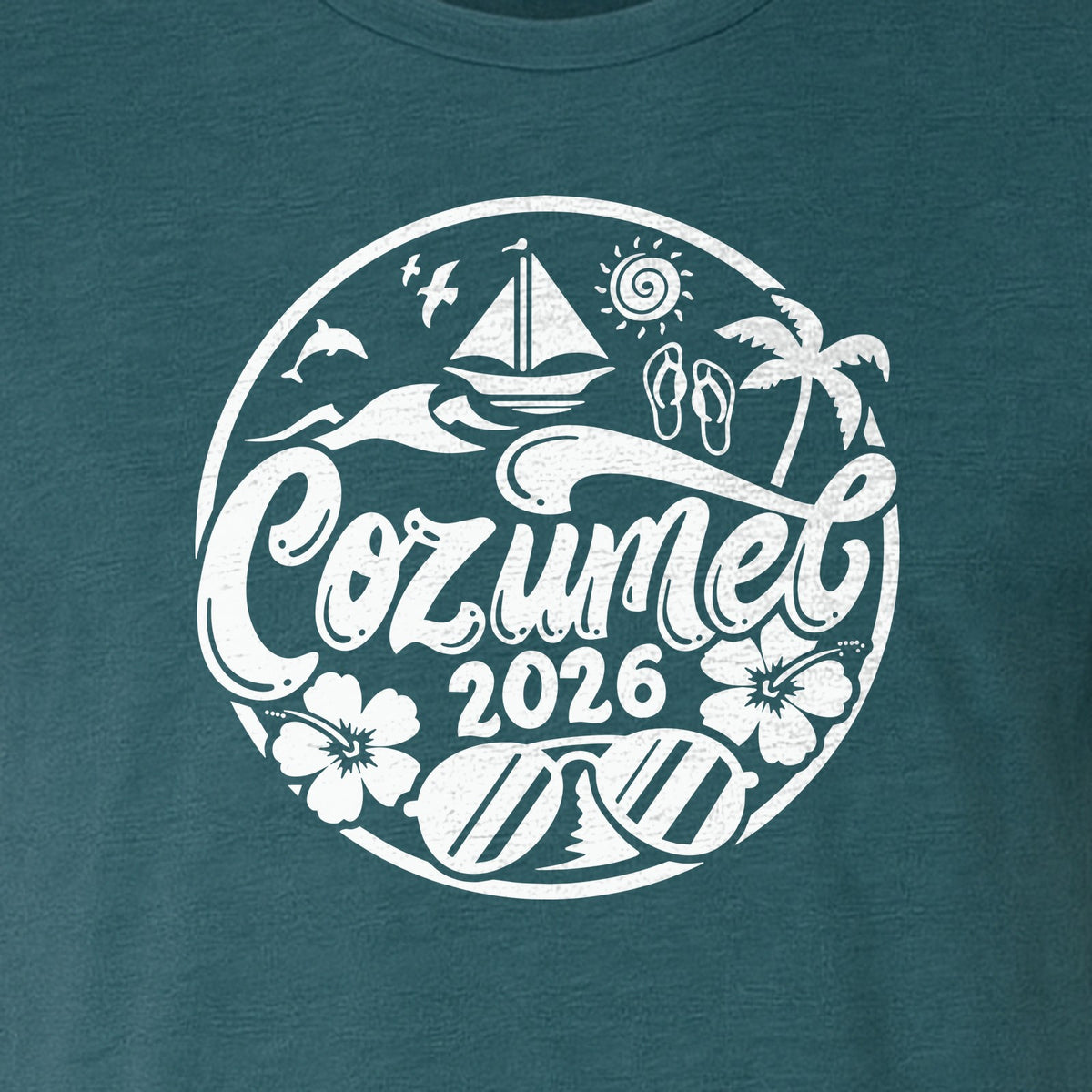 Cozumel 2026 T-Shirt, Tropical Island Sailboat and Palm Tree Graphic for Beach Vacations and Cruises