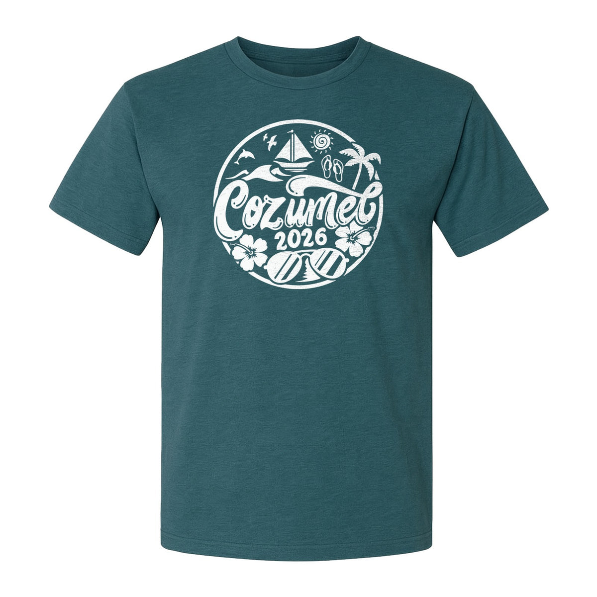 Cozumel 2026 T-Shirt, Tropical Island Sailboat and Palm Tree Graphic for Beach Vacations and Cruises
