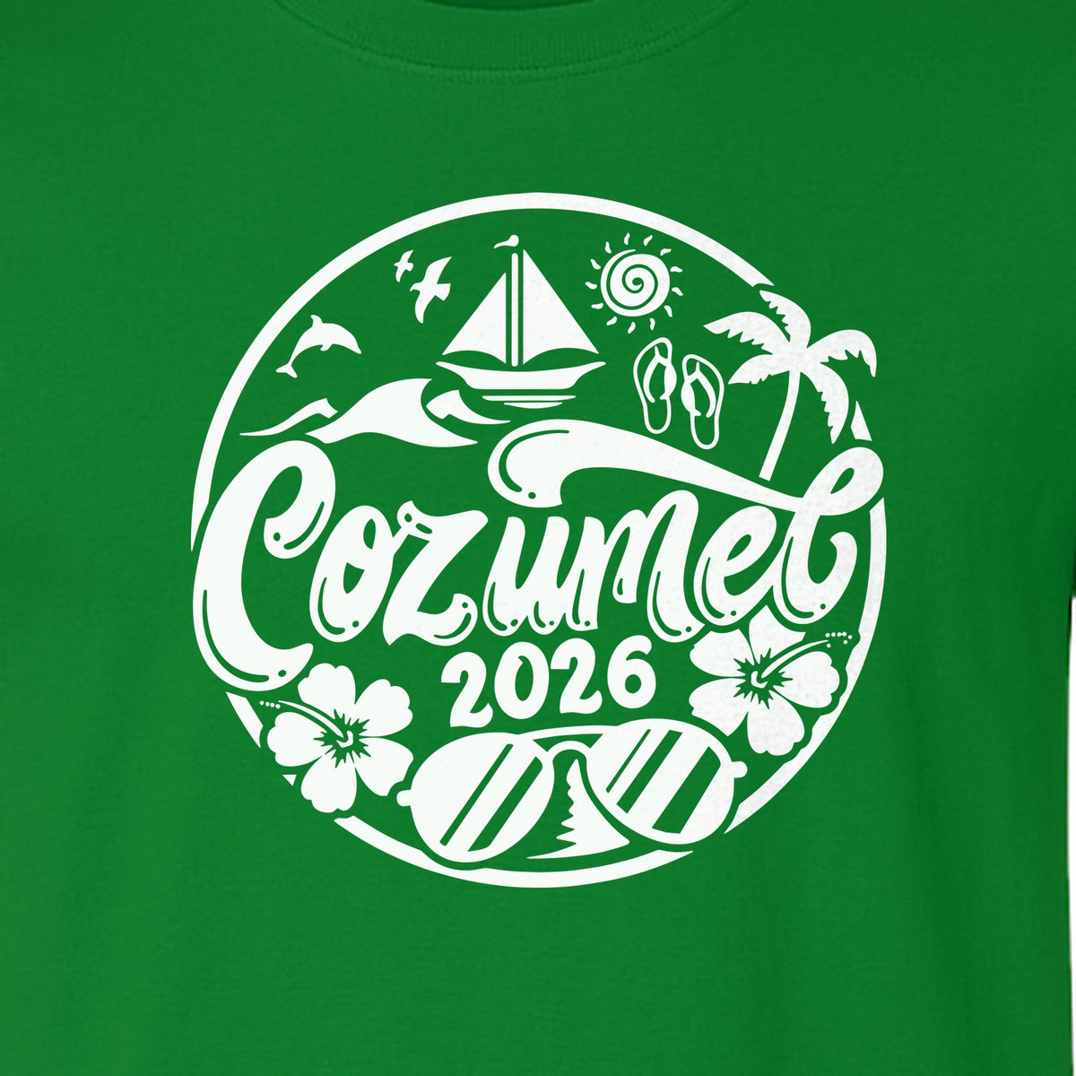Cozumel 2026 T-Shirt, Tropical Island Sailboat and Palm Tree Graphic for Beach Vacations and Cruises