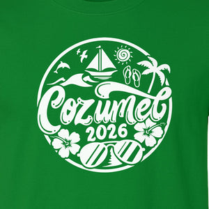 Cozumel 2026 T-Shirt, Tropical Island Sailboat and Palm Tree Graphic for Beach Vacations and Cruises