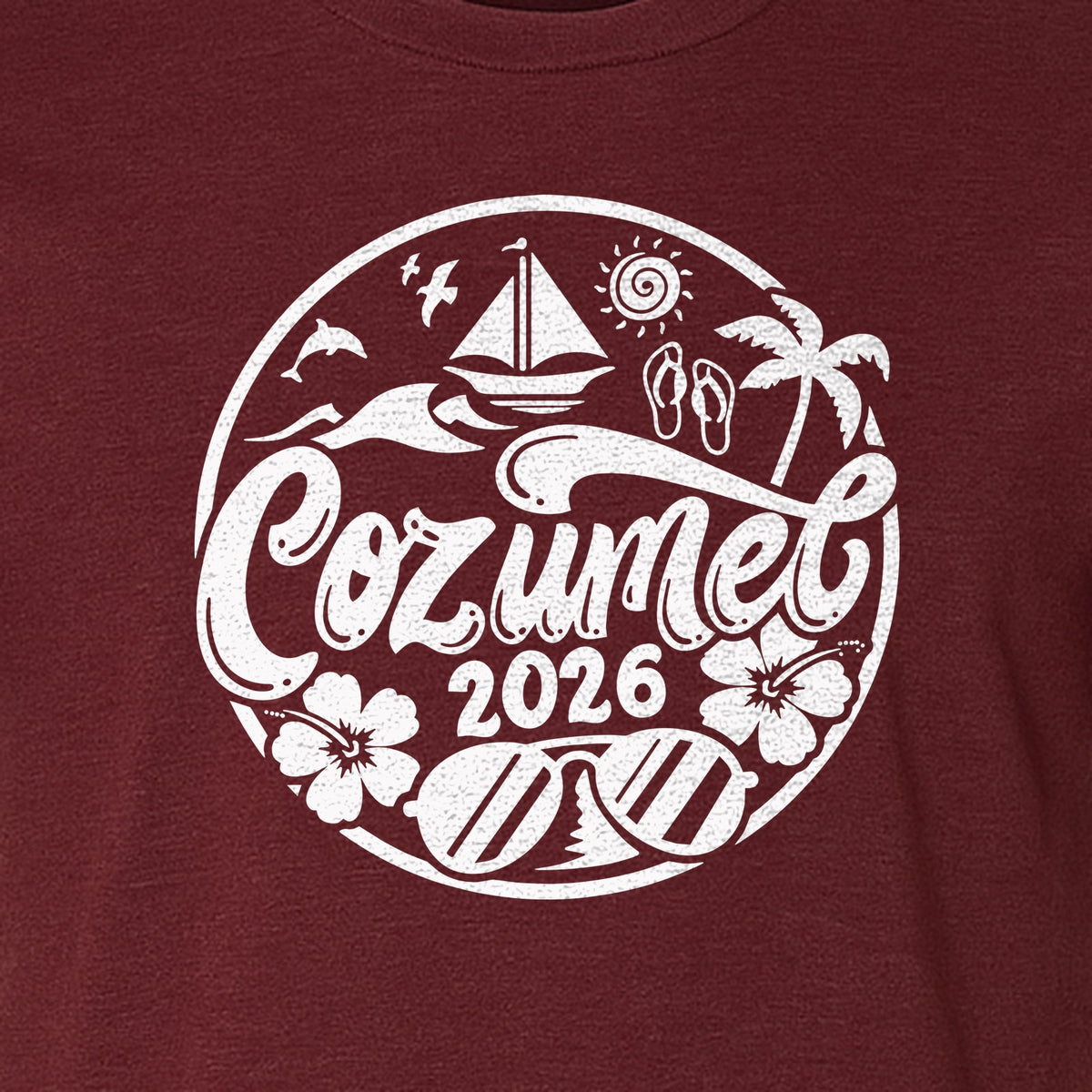 Cozumel 2026 T-Shirt, Tropical Island Sailboat and Palm Tree Graphic for Beach Vacations and Cruises