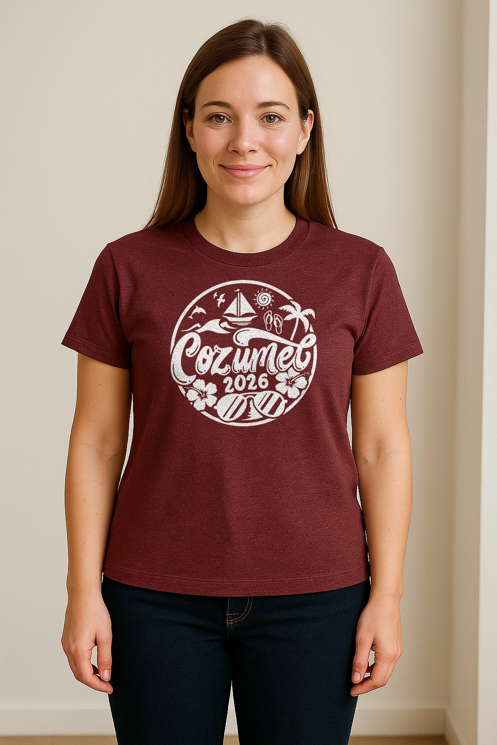 Cozumel 2026 T-Shirt, Tropical Island Sailboat and Palm Tree Graphic for Beach Vacations and Cruises