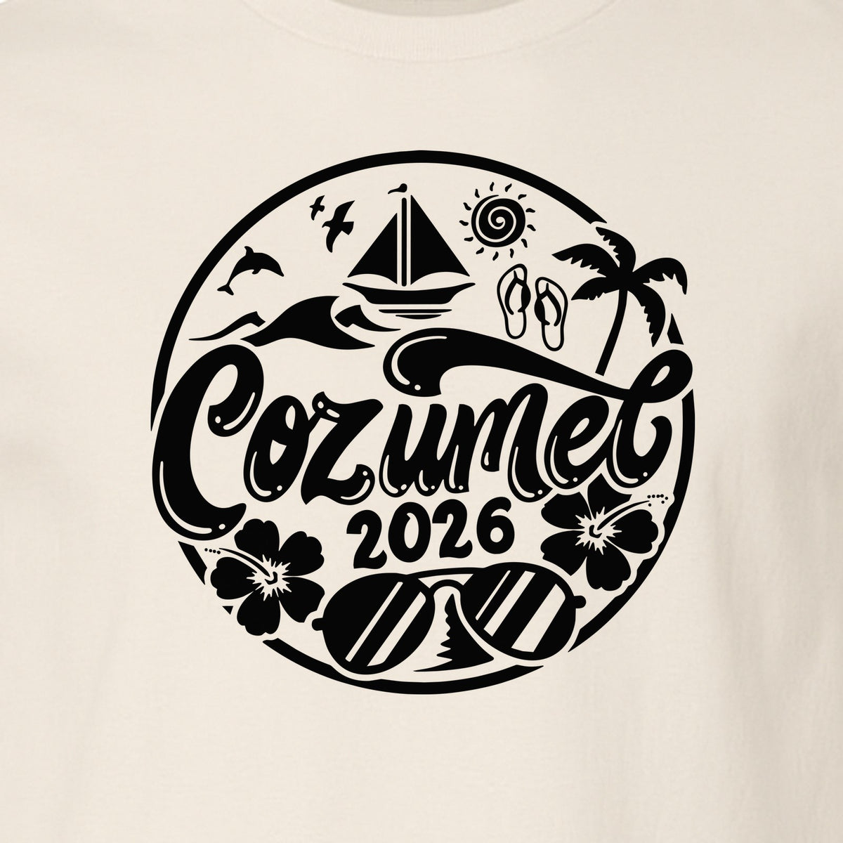 Cozumel 2026 T-Shirt, Tropical Island Sailboat and Palm Tree Graphic for Beach Vacations and Cruises