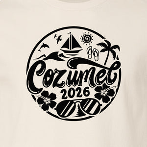 Cozumel 2026 T-Shirt, Tropical Island Sailboat and Palm Tree Graphic for Beach Vacations and Cruises