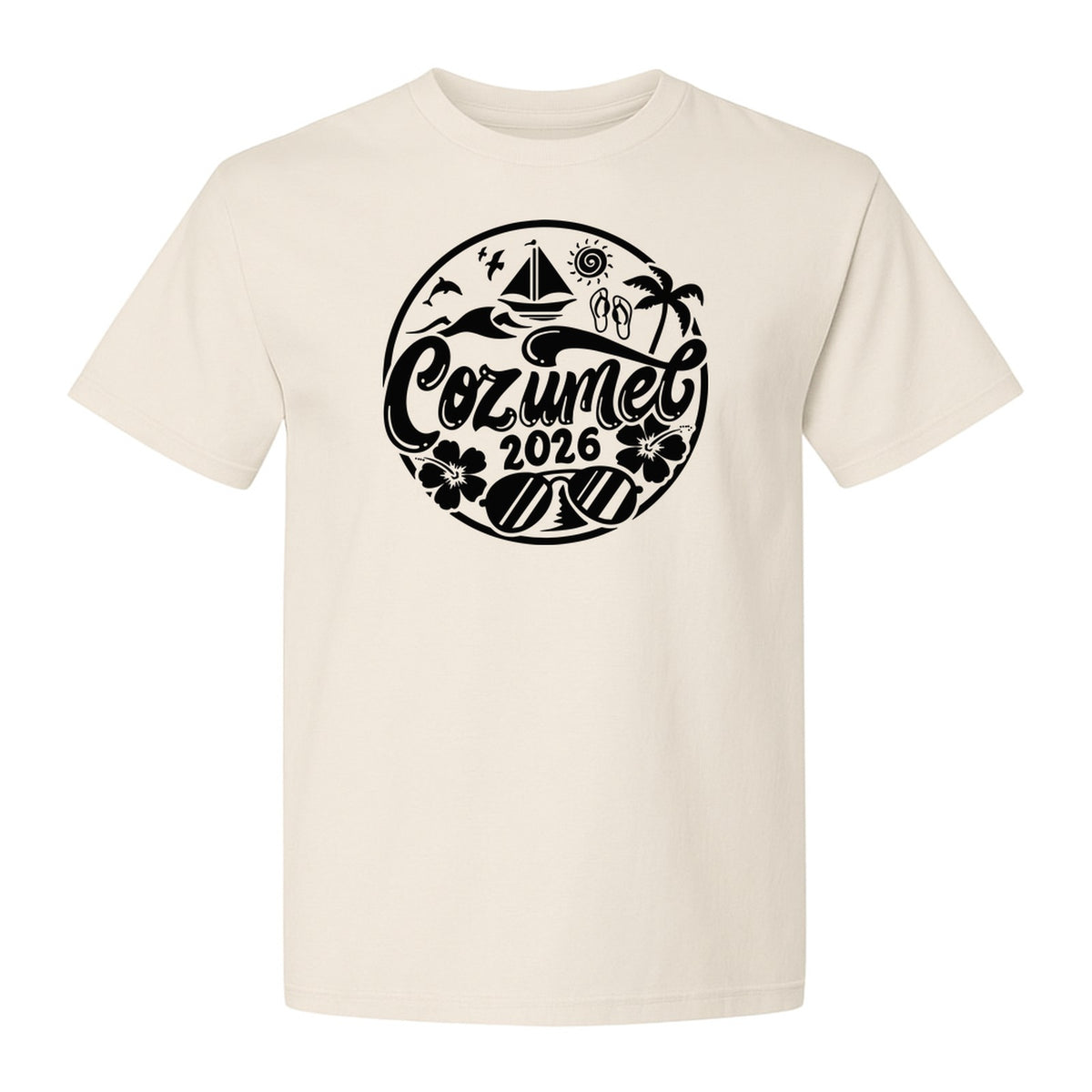 Cozumel 2026 T-Shirt, Tropical Island Sailboat and Palm Tree Graphic for Beach Vacations and Cruises