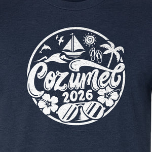 Cozumel 2026 T-Shirt, Tropical Island Sailboat and Palm Tree Graphic for Beach Vacations and Cruises