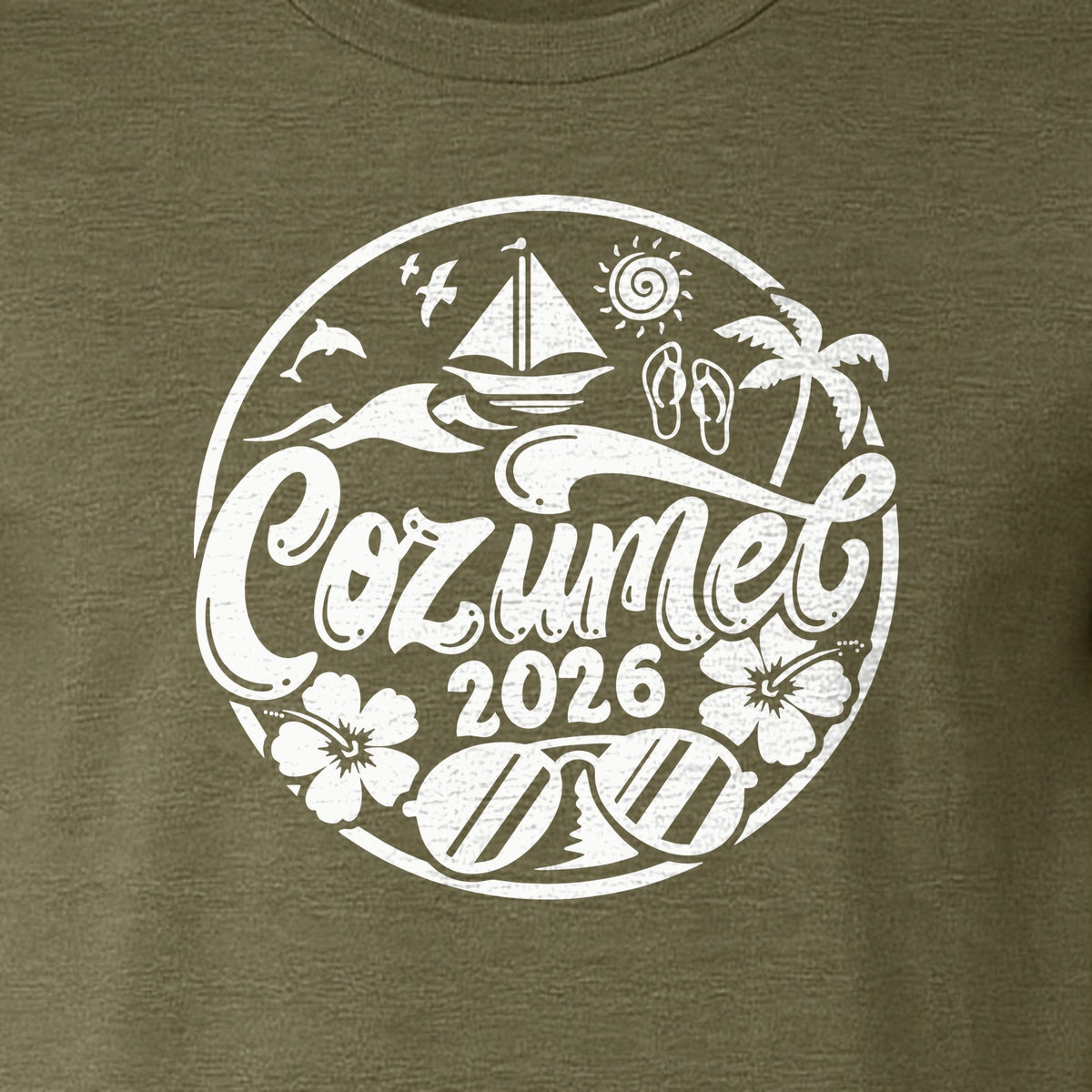 Cozumel 2026 T-Shirt, Tropical Island Sailboat and Palm Tree Graphic for Beach Vacations and Cruises